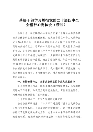 基层干部学习贯彻党的二十届四中全会精神心得体会（精品）