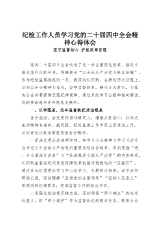 纪检工作人员学习党的二十届四中全会精神心得体会