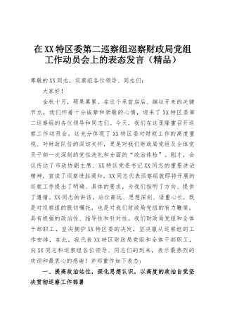 在XX特区委第二巡察组巡察财政局党组工作动员会上的表态发言（精品）