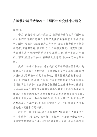 在区统计局传达学习二十届四中全会精神专题会议上的总结讲话