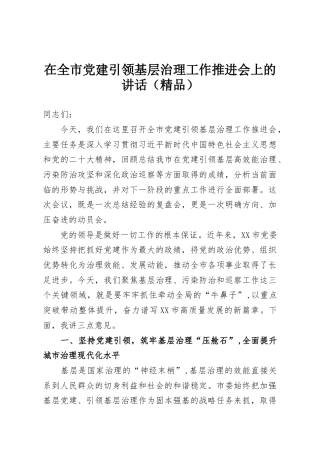 在全市党建引领基层治理工作推进会上的讲话（精品）