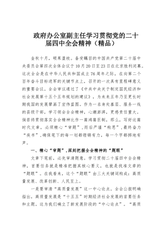 政府办公室副主任学习贯彻党的二十届四中全会精神（精品）