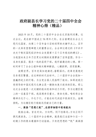 政府副县长学习党的二十届四中全会精神心得（精品）