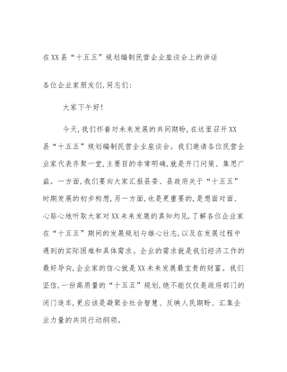 在XX县“十五五”规划编制民营企业座谈会上的讲话
