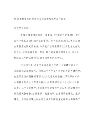 XX交通警察支队党支部委员会换届选举工作报告