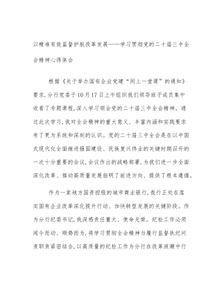 以精准有效监督护航改革发展——学习贯彻党的二十届三中全会精神心得体会