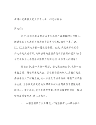 在增补党委委员党员代表大会上的总结讲话