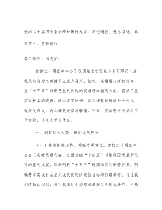 党的二十届四中全会精神研讨发言：牢记嘱托、感恩奋进，真抓实干、勇毅前行