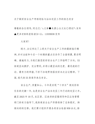 关于做好安全生产考核迎检与治本攻坚工作的表态发言