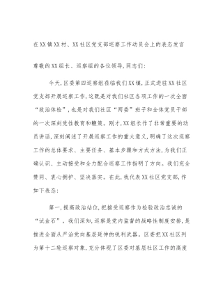 在XX镇XX村、XX社区党支部巡察工作动员会上的表态发言