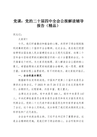 党课：党的二十届四中全会公报解读辅导报告（精品）