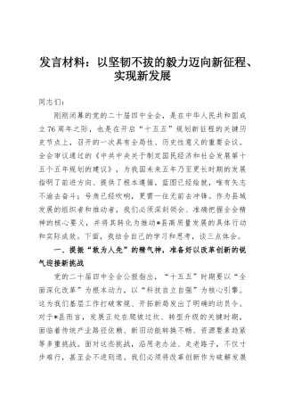 发言材料：以坚韧不拔的毅力迈向新征程、实现新发展