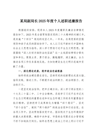 某局副局长2025年度个人述职述廉报告