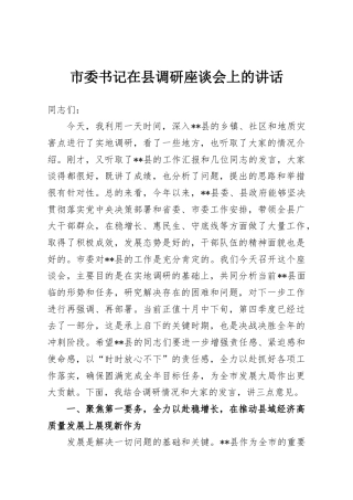 市委书记在县调研座谈会上的讲话
