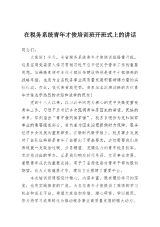 在税务系统青年才俊培训班开班式上的讲话