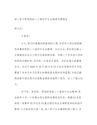 深入学习贯彻党的二十届四中全会精神专题报告