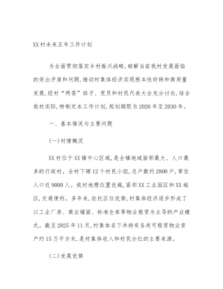 XX村未来五年工作计划