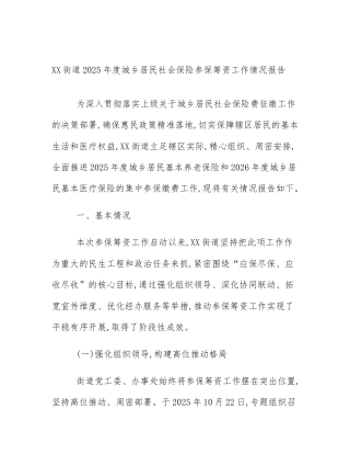 XX街道2025年度城乡居民社会保险参保筹资工作情况报告