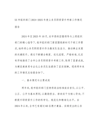 XX市组织部门2024-2025年度公务员职级晋升考察工作情况报告