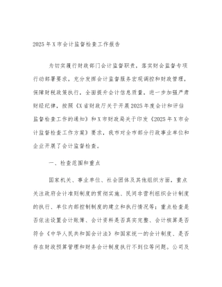 2025年X市会计监督检查工作报告