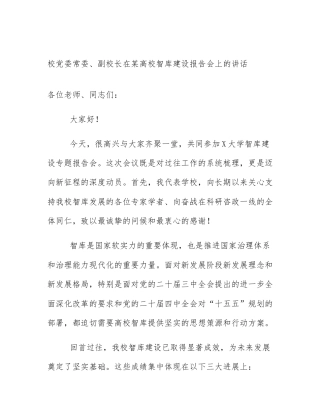 校党委常委、副校长在某高校智库建设报告会上的讲话