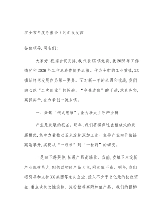 在全市年度务虚会上的汇报发言
