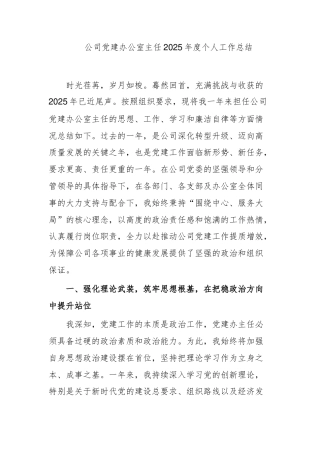 公司党建办公室主任2025年度个人工作总结