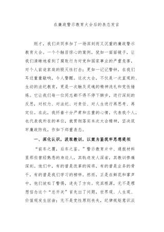 在廉政警示教育大会后的表态发言