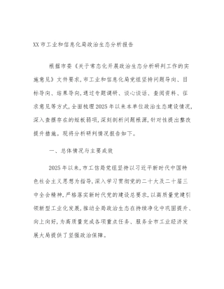 XX市工业和信息化局政治生态分析报告