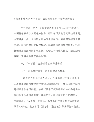 X街办事处关于“十四五”法治建设工作开展情况的报告