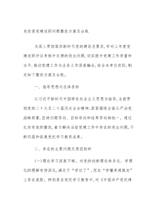 发改委党建述职问题整改方案及台账