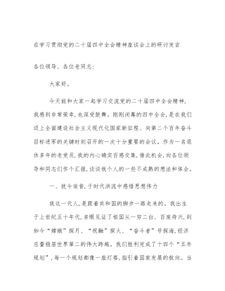 在学习贯彻党的二十届四中全会精神座谈会上的研讨发言