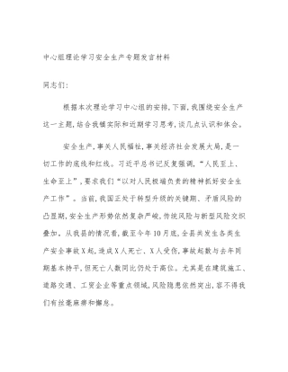 中心组理论学习安全生产专题发言材料