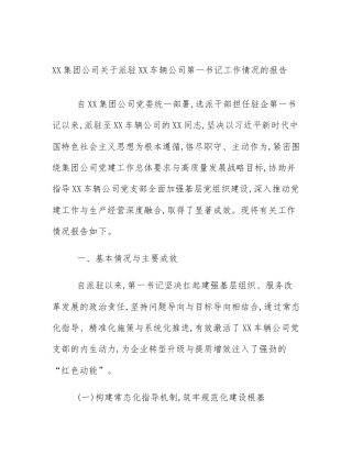 XX集团公司关于派驻XX车辆公司第一书记工作情况的报告