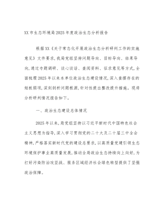 XX市生态环境局2025年度政治生态分析报告