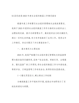 XX县民政局2025年度社会组织换届工作情况报告