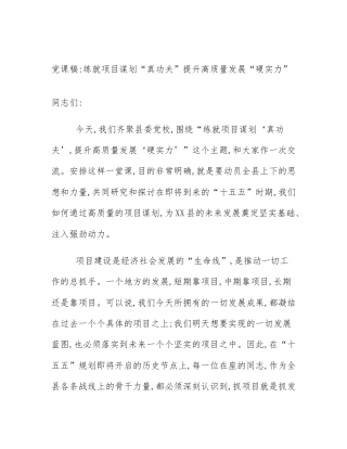 党课稿_练就项目谋划“真功夫”提升高质量发展“硬实力”