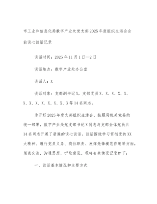 市工业和信息化局数字产业处党支部2025年度组织生活会会前谈心谈话记录