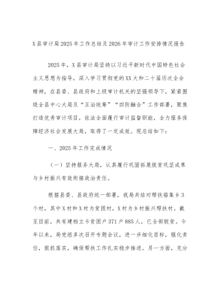 X县审计局2025年工作总结及2026年审计工作安排情况报告