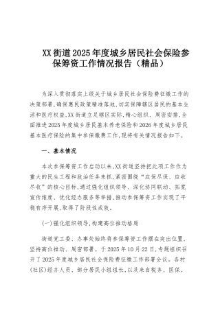 XX街道2025年度城乡居民社会保险参保筹资工作情况报告（精品）