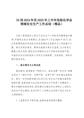 XX局2024年至2025年上半年危险化学品领域安全生产工作总结（精品）