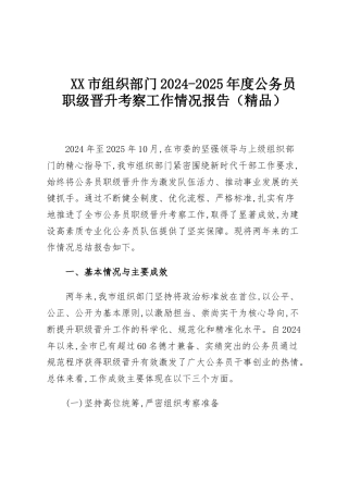 XX市组织部门2024-2025年度公务员职级晋升考察工作情况报告（精品）