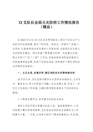 XX支队社会面火灾防控工作情况报告（精品）