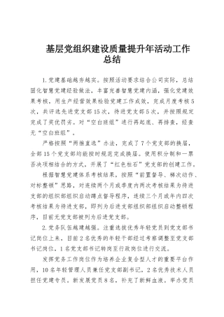 基层党组织建设质量提升年活动工作总结