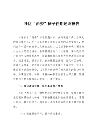 社区“两委”班子任期述职报告