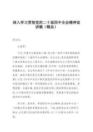 深入学习贯彻党的二十届四中全会精神宣讲稿（精品）