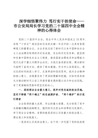 深学细悟聚伟力 笃行实干担使命——市公安局局长学习党的二十届四中全会精神的心得体会