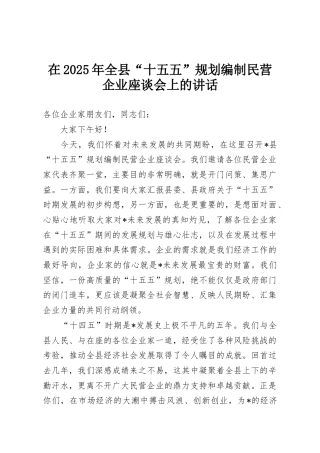 在2025年全县“十五五”规划编制民营企业座谈会上的讲话