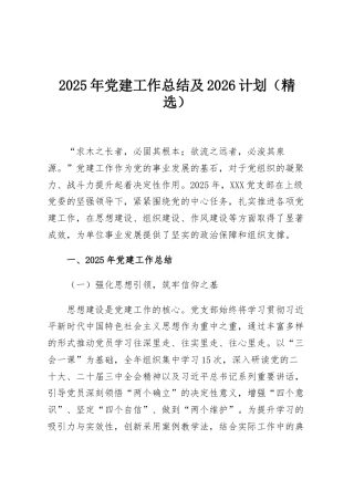 2025年党建工作总结及2026计划（精选）