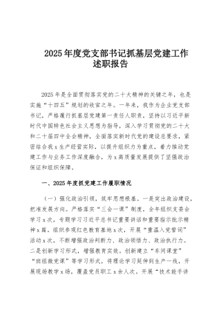 2025年度党支部书记抓基层党建工作述职报告